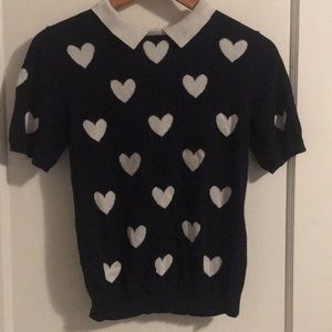 Black & Off-White Collared Hearts Sweater/Knit Top